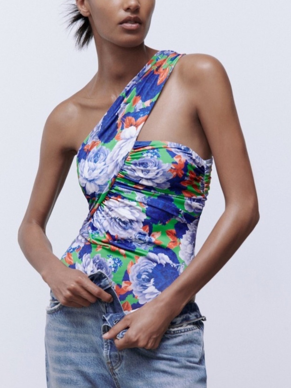Zara One-Shoulder Floral Print Bodysuit